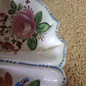 Floral Ceramic Dish with Pink and Green Accents Made In Italy Hand Painted